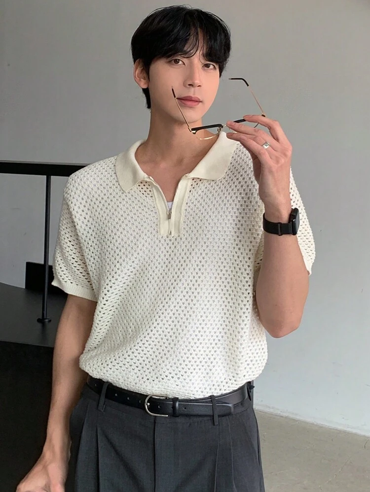 Men's Summer Zipper Half-Zip Ribbed Knit Vacation Sweater