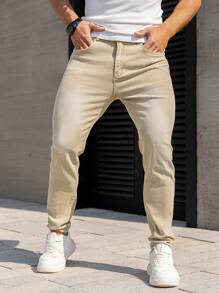 Manfinity Homme Men's Casual Washed Minimalist Tapered Jeans - Apricot - View 6