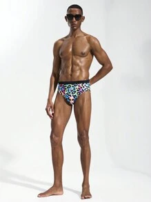 Manfinity Swimmode Men's Leopard Print Casual Swimming Trunks, Minimalist & Fashionable For Daily Wear - Multicolor - View 3
