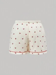 ROMWE Kawaii Plus Size Casual Country Style Loose Strap Shorts & Home Wear Set, Suitable For Summer - Beige - View 5