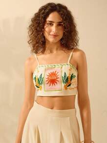CAJUNI Regata Feminina Boho Estampa Divertida Tropical Colorida com Cadarço, Regata Casual de Praia Verão para Férias - Multicolorido - Visão 7