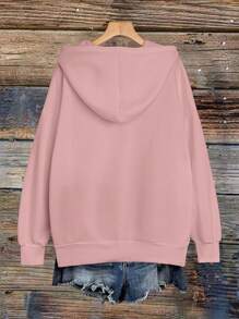 Calvaya Plus Size Women's Letter Printed Hot Selling Draw Rope Sweatshirt - Dusty Pink - View 2