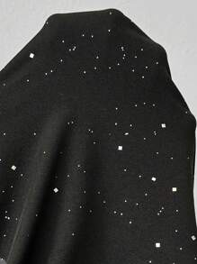 Chiquease Bodyduit ajustado y sexy de unicolor con lentejuelas, cuello escote corazón profundo y manga larga para mujeres - Negro - Ver 3