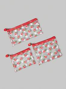 ROMWE Kawaii 1 件透明 PVC 草莓时尚化妆包 - 紅色 - 查看 2