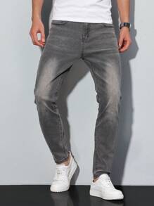 Manfinity Homme Men's Classic Straight Fit Pockets Casual Versatile Jeans - Grey - View 5