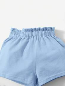 SHEIN 女婴两件套休闲度假抽绳腰带，适合夏季 - 藍色 - 查看 3