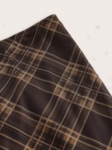 SHEIN EZwear 棕色格子编织女士休闲百搭及膝裙 - 棕色 - 查看 3