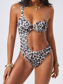 Sexy Leopard Print Hollow-Out Backless Monokini Swimsuit For Women, For Summer Beach Vacation - Multicolor - View 4