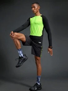 Acti Log Áo thun thể thao dài tay ôm sát phối màu, nhanh khô dành cho nam, thích hợp cho tập luyện thể dục, tập luyện thể hình, và quần short thể thao nén dành cho nam. - màu đen - Xem 6