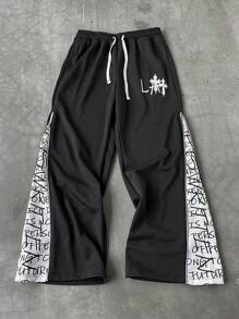 Manfinity EMRG Men's Printed Pants With Zip Slit Sweatpants - Black - View 1