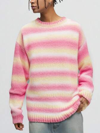 Street Life Valentine's Day Couple Gradient Fuzzy Knit Crewneck Sweater, Street Style