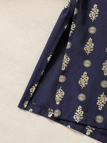 2pcs Tween Boys Traditional Arabic Ramadan Ramadan Robe Shirt & Long Pants Set - Black - View 3