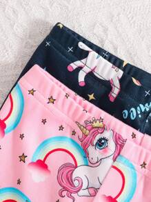 4 件套女婴独角兽印花贴身短袖衬衫和裤子睡衣套装 - 彩色 - 查看 3