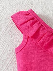 女婴荷叶边背心短款上衣和裙子 2 件套，夏季时尚