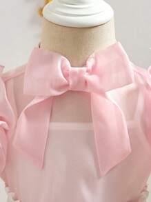 SHEIN Baby Girl 3pcs Set: Organza Blouse, Spaghetti Strap Top & A-Line Skirt, Sweet Elegant Fashion Style For Summer - Pink - View 4