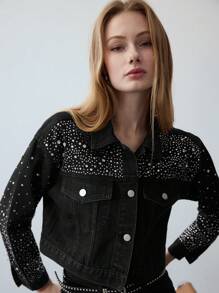 MOTF STUDIO 水钻细节宽松牛仔夹克 - 灰色 - 查看 7