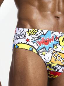 Manfinity KASUA Men's Letter Print Slim Fit Swim Trunks, Casual Vacation,Hawaiian - Multicolor - View 6