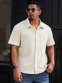 Manfinity Homme Plus Size Men's Casual Versatile Solid Color Short Sleeve Shirt - Apricot - View 4