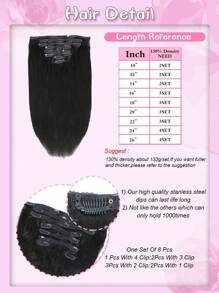 8 Peças Extensão de Cabelo Humano Remy Reta Cor Preta Natural 1B, Densidade de 130%, Cor Preta Natural, Uso Diário para Mulheres com Cabelo Fino, Clipe de Extensão de Cabelo - Natural Black - Visão 5