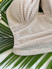 Soleia 女士度假镂空露背短款上衣，休闲夏日 - 杏色 - 查看 3