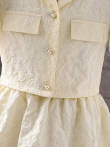 SHEIN Tween Girl Elegant Casual Puff Sleeve Texture Jacquard Fabric Shirt & Skirt Set, Spring/Summer, Back-To-School Season - White - View 6