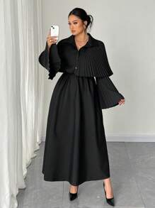 SHEIN Unity Plus Size Solid Color Long Sleeve Casual Dress, Minimalist & Fashionable Everyday Wear