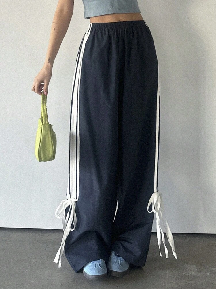 Women's Straight Leg Contrast Color Block Casual Pants