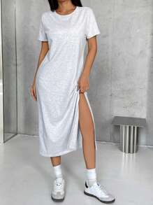 Muchica 女款白色针织短袖紧身连衣裙 - 淺灰色 - 查看 3