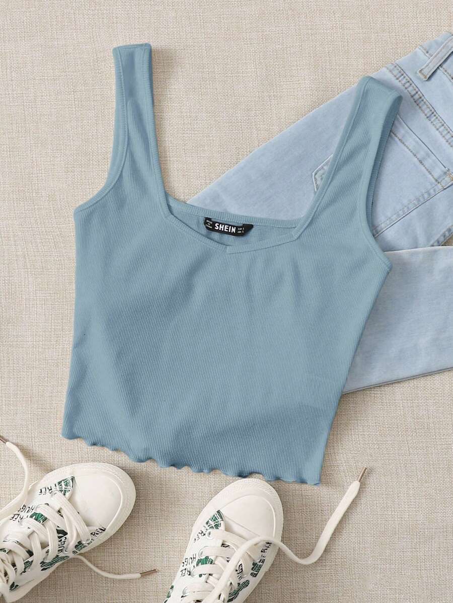 SHEIN Essnce 女士休闲纯色宽肩带针织背心 - 霧霾藍 - 查看 1