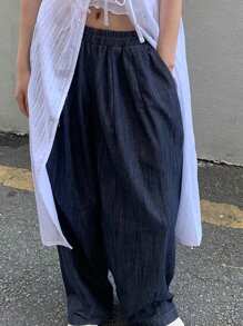 DAZY Pantalones vaqueros de cintura elástica, con pernera ancha y corte holgado, para todas las estaciones