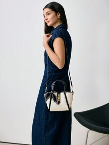 Bolso de mano con decoración de bufanda delgada y bolsillo interior, regalo de Navidad, San Valentín, invierno - Blanco y Negro - Ver 9