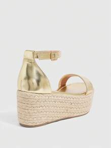 CUCCOO SZL Women's Stylish Gold Metallic Materials Strap Ankle Strap Jute Rope Platform Wedge Heel Sandals, Suitable For Commute, Dating, Party, Holiday - Gold - View 9