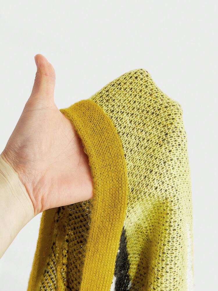 Cárdigan suelto de hombros caídos con bloqueo de color de mohair para hombre, cárdigan grueso con gráfico de otoño/invierno, para regalos de esposo o novio, para Navidad