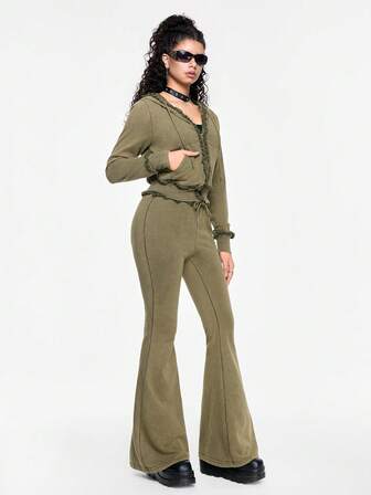 Grunge Punk Completo casual da donna vintage Y2K punk con chiusura lampo, strappato e lavato