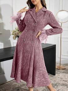 Modelyn Women's Front Button Faux Fur Patchwork Simple Casual Dress - Dusty Purple - View 4