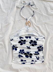 Soleia Áo hai dây cổ khoét sâu xếp ly trang trí kim loại mới, Old Money, Phụ nữ đi hòa nhạc, Thánh Patrick, Kỳ nghỉ xuân, Boho, Phù hợp với Ibiza - Xanh và trắng - Xem 2