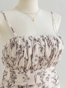 Soleia Große Größen Damen Boho Blume Muster gerafftes Urlaubskleid/Abschlussfeier/Schulanfang Lässig Kleid, geeignet für Herbst, für Sommer - Schwarz und Weiss - Übersicht 5