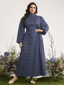 Graceveil 大码优雅碎花灯笼袖连衣裙 - 彩色 - 查看 7