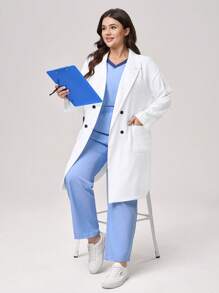 TaskEZ Damen Laborkittel in Große Größen / Langarm Revers-Kragen, einfarbig - Weiss - Übersicht 2