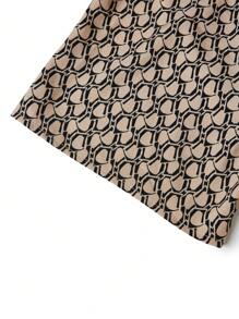 SHEIN LUNE Women Plus Size Black Printed Woven Shirt Top & Elastic Waist Shorts 2 Pieces Set, Casual & Comfortable - Multicolor - View 7