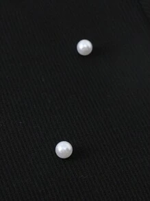 SHEIN Leap Crew Tween-Mädchen Elegantes, kurzes T-Shirt mit Spitzenkragen und Perlenverzierung