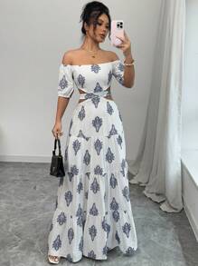 Chiquease Women's Holiday Floral Print Off Shoulder Cutout Waist Summer Dress - Multicolor - View 3