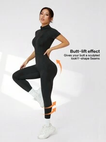 Dewbera Women's Solid Zip-Front Short Sleeve Jumpsuit