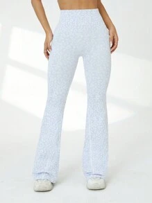 SHEIN Sport Studio Leggings deportivos sin costuras y elásticos con estampado de leopardo para mujeres