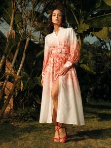 Anewsta Women's Floral Print Long Dress With Buttons Belt Elegant Spring Outfits