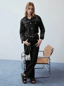 MOTF STUDIO 水钻细节宽松牛仔夹克 - 灰色 - 查看 5