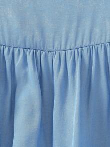 Tween Girls Embroidered Ruffle Collar Tiered Denim Dress, Casual & Comfortable Stylish Look For Summer - Blue - View 6