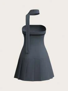 SHEIN ICON Office Women Outfits Women's Butterfly Decor Ruched Tube Dress With Chiffon Ties Spring Outfits For Women Summer Concert Outfit Women Easter Women St Patrick Day Outfit - Grey - View 4