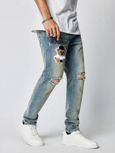 Street Life Men's Simple Ripped Pocket Jeans, Casual Everyday Wear