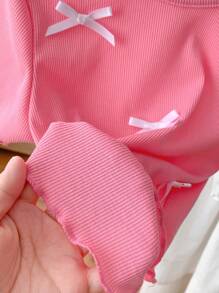 SHEIN LMoss Kids 2 件套年轻女孩纯色圆领修身休闲 T 恤